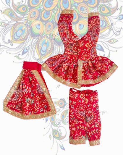 Winter Red printed Gaur Nitai dress (Pant style); Size 4 inch
