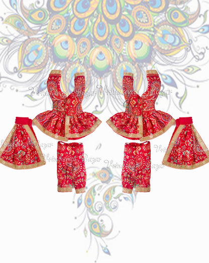 Winter Red printed Gaur Nitai dress (Pant style); Size 4 inch
