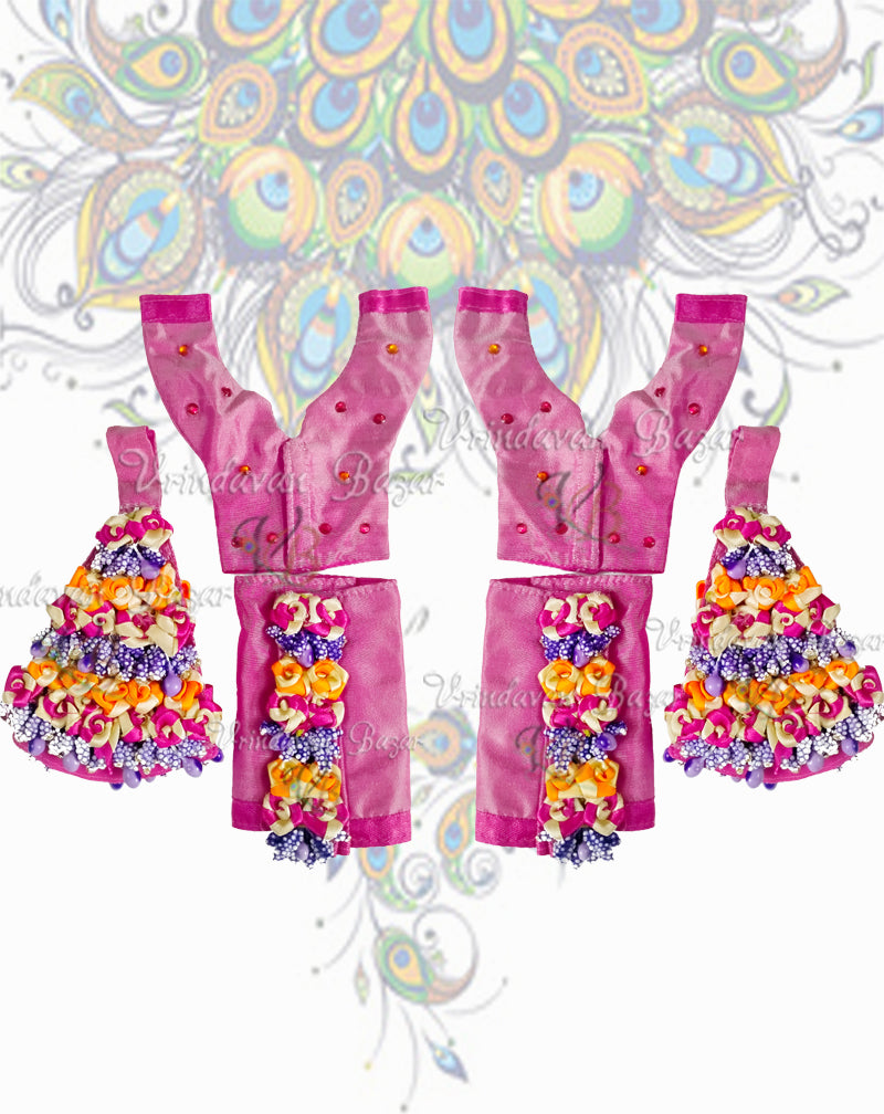 Designer Purple Gaur Nitai dress with ribbon flowers; Size 4 inch
