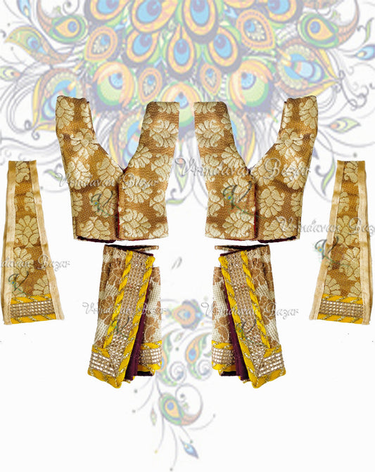 Golden brocade fabric Gaur Nitai dress; Size 3 inch
