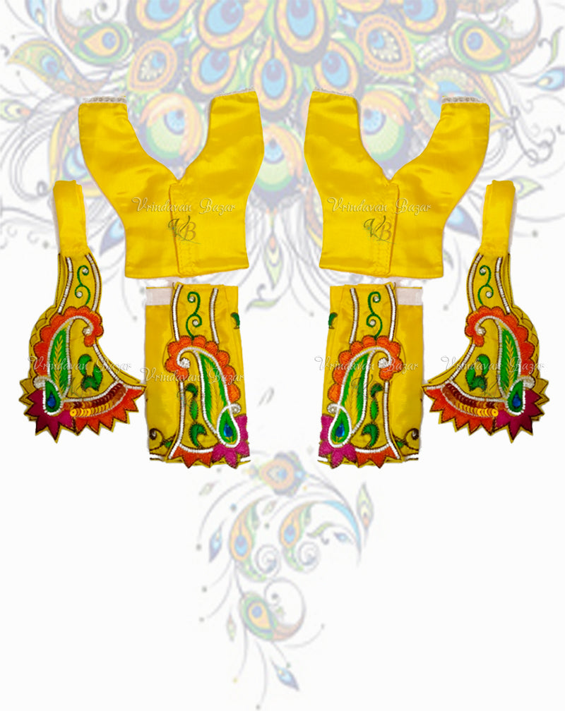 Yellow Gaur Nitai dress with paisley (mango motif) embroidery; Size 5 inch