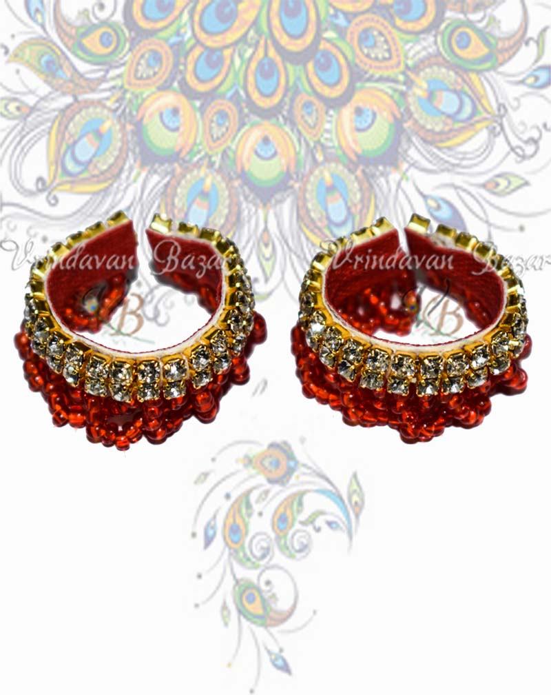 White stone payal with hanging bead strings