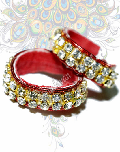 Red with golden base rhinestone kangan