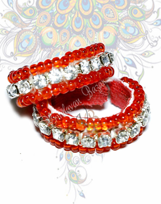 Red beads with white rhinestone kangan