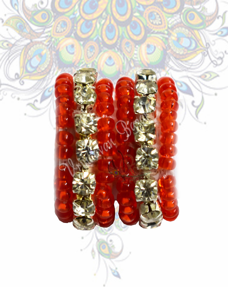 Red beads with white rhinestone kangan