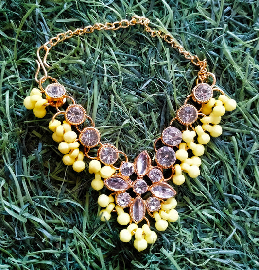 Coloured beads round kundan necklace