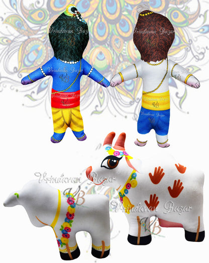 Krishna Balram with cow calf soft toy ; height - 8 inch