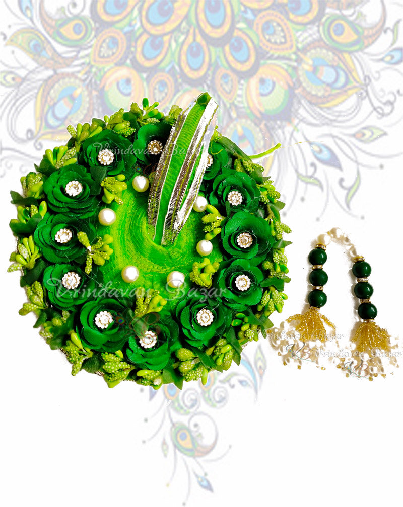 Green flowers with small decoration laddu gopal dress