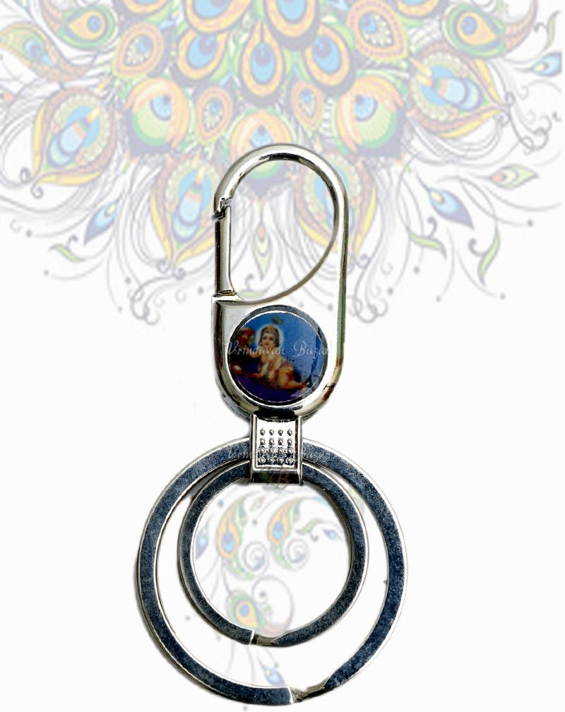 Steel hook Bal Gopal key ring with 2 rings