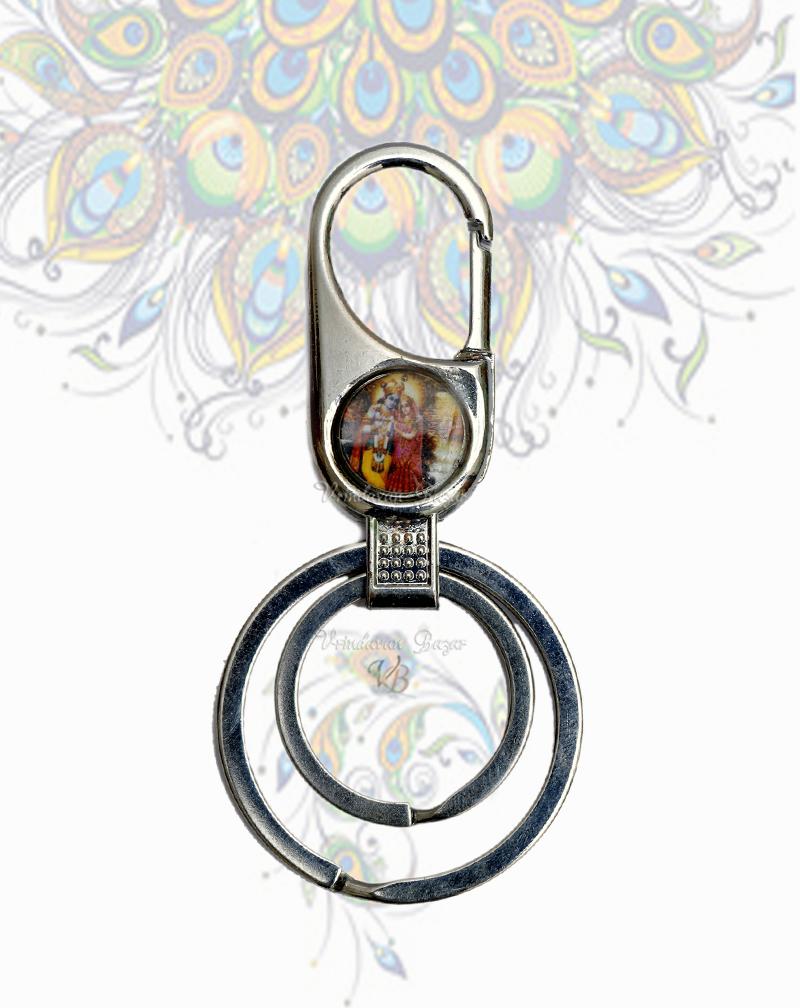 Steel hook Radha Krishna key ring with 2 rings
