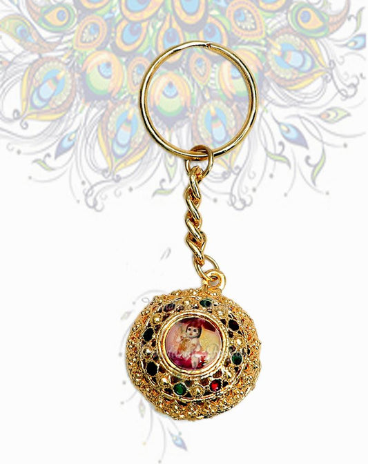Golden cutwork round bal gopal key ring