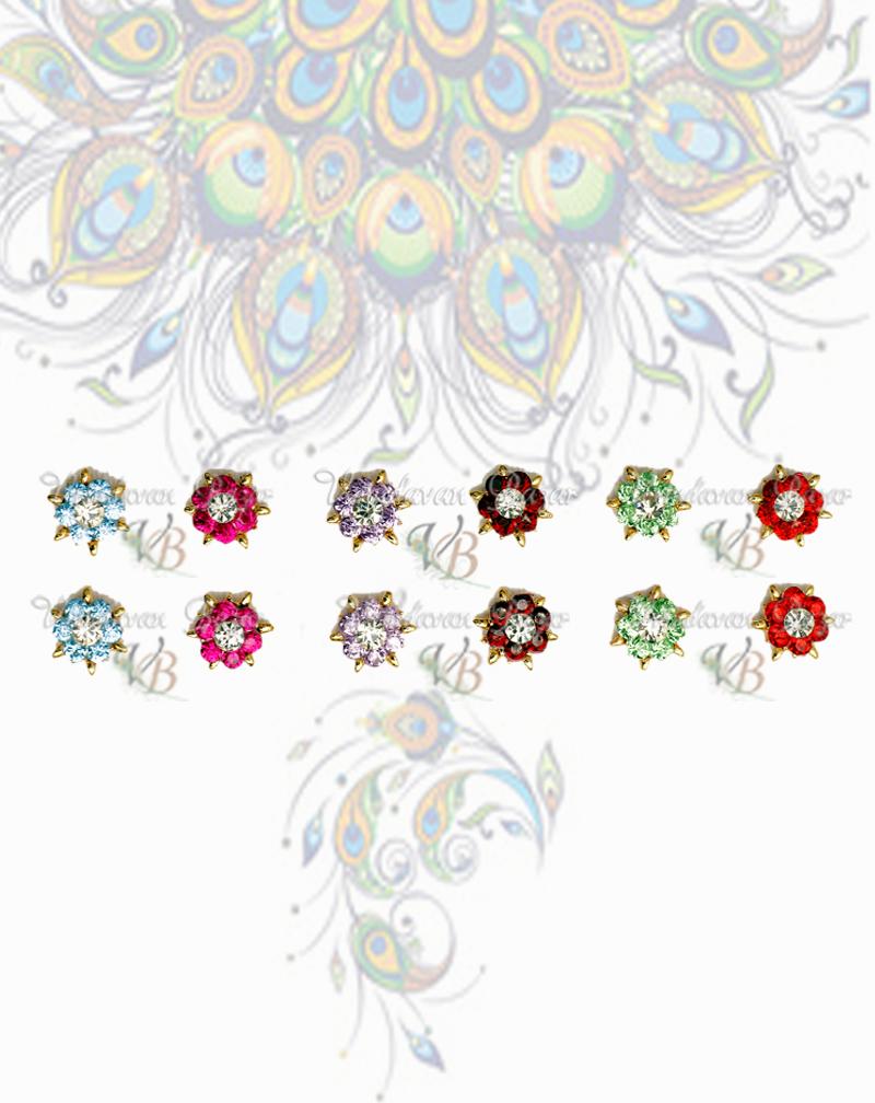 Coloured flower stone piercing earrings