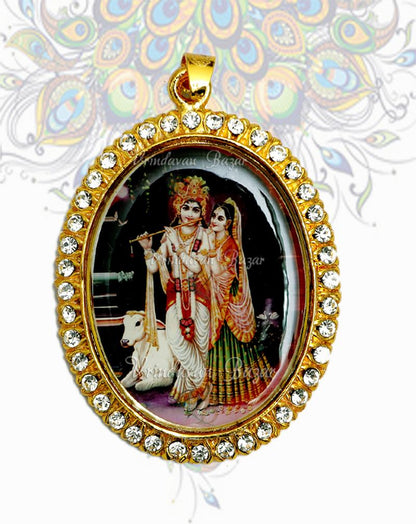 Radha Krishna with cow  pendent with stone decoration