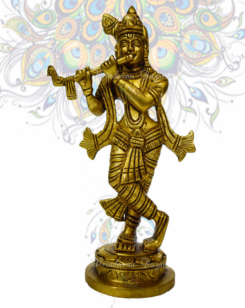 Krishna playing flute standing on round base