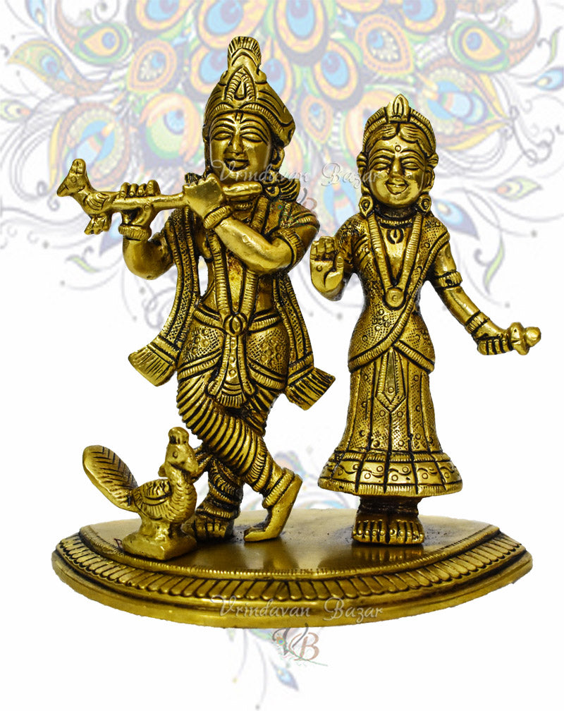 Brass Radha Krishna Idol on oval platform base
