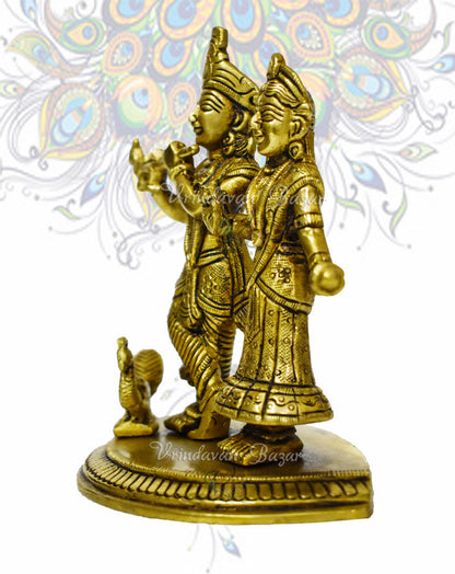 Brass Radha Krishna Idol on oval platform base