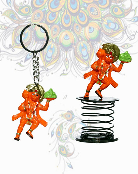 Lord Hanuman flying with sanjeevani mountain fun spring and key ring combo