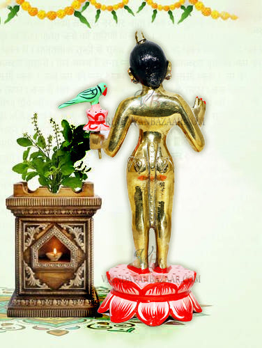 Goddess Vrinda Devi Brass Deity; Height- 7.5 inches