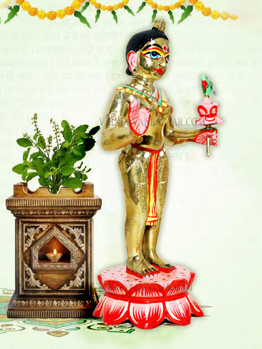 Goddess Vrinda Devi Brass Deity; Height- 7.5 inches