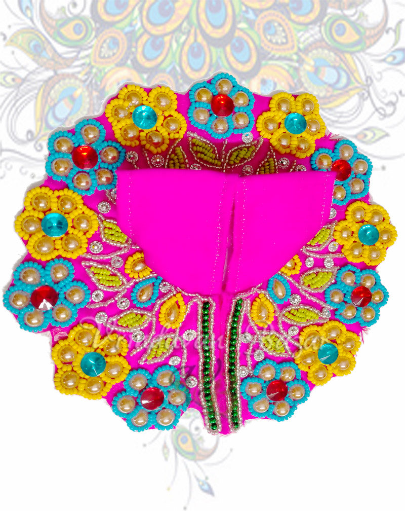Pink laddu gopal dress with coloured beads work flower design