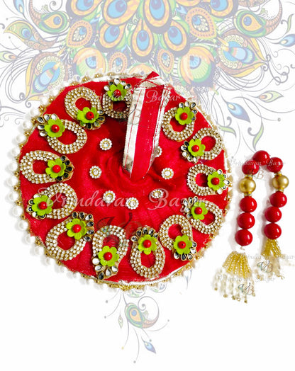 Red zari laddu gopal dress with beautiful floral setting border