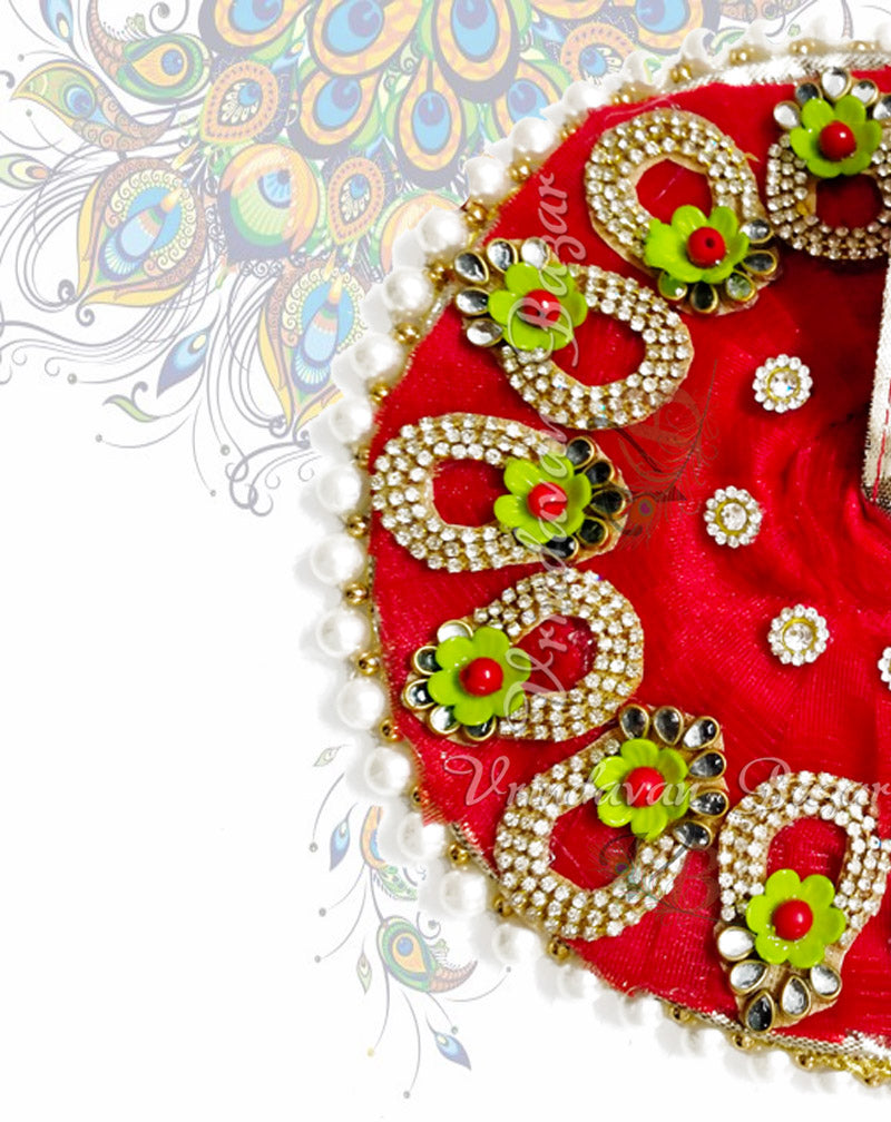 Red zari laddu gopal dress with beautiful floral setting border