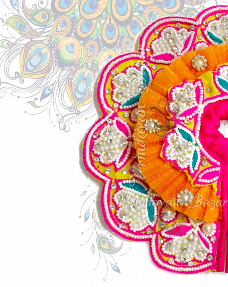 Orange and pink double layer with beautiful design zari laddu gopal dress
