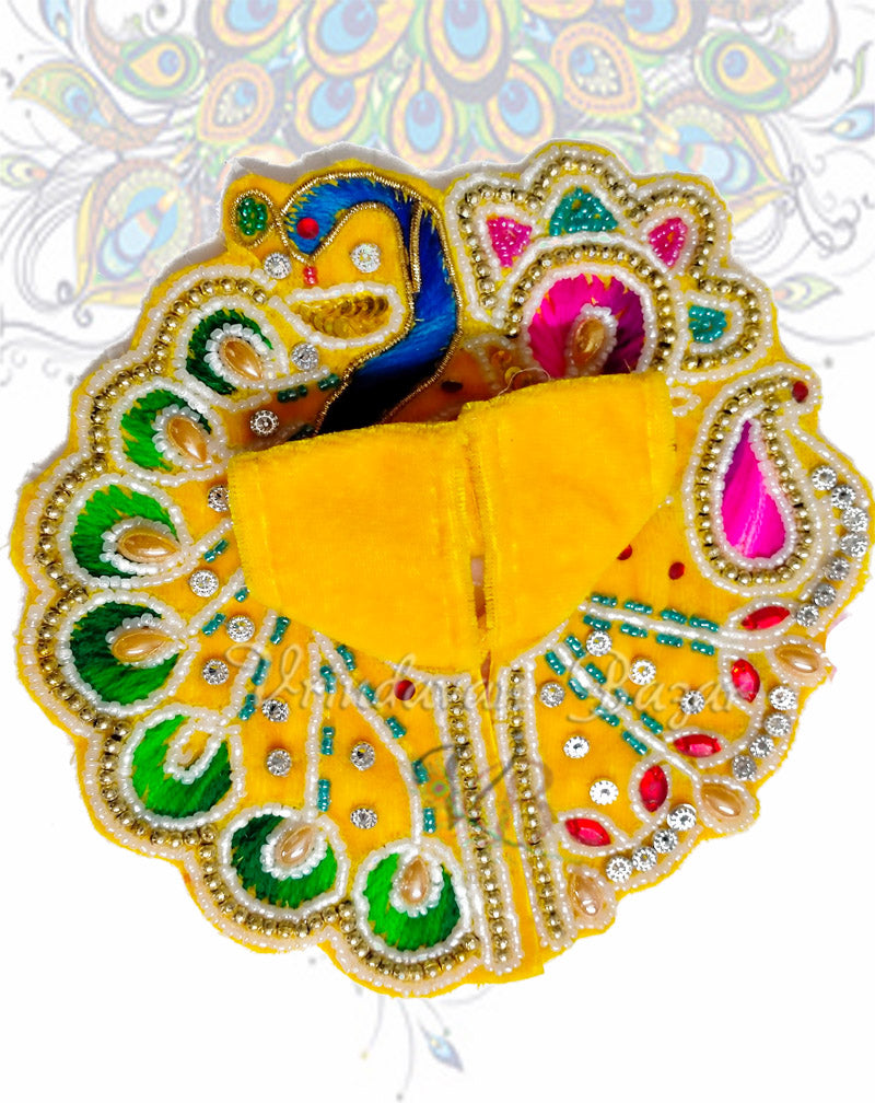 Stylised peacock design velvet laddu gopal dress