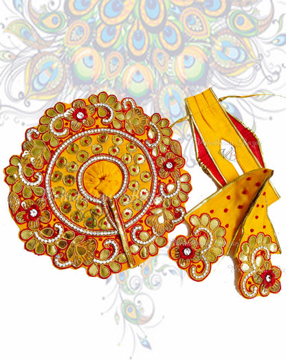 Red and yellow with goti patti work zari laddu gopal dress